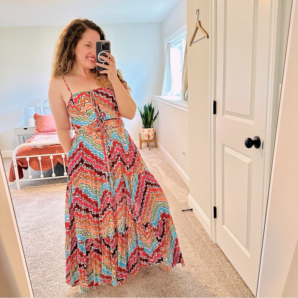 Rhode Rainbow Zig Zag Cotton Maxi Dress Small